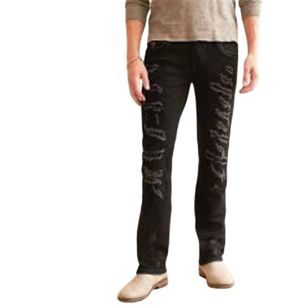 Rock Revival Baran Black Distressed Straight Leg Jeans 38 retro hipster rocker